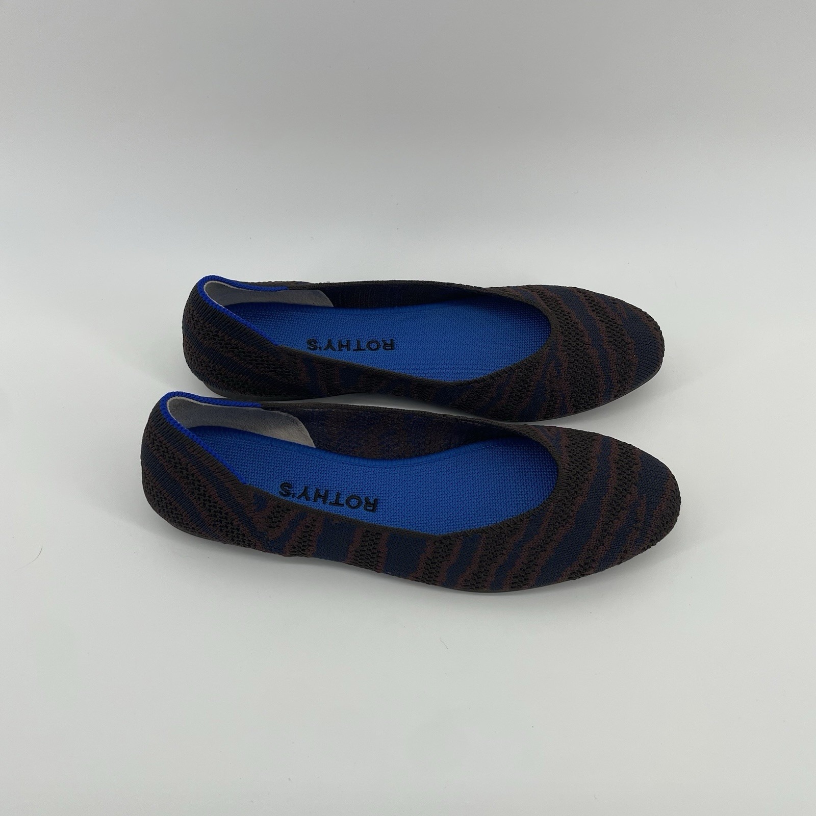 Rothy's Sapphire Zebra Round Toe Ballet Flats Womens Size 7 Brown And Blue Print